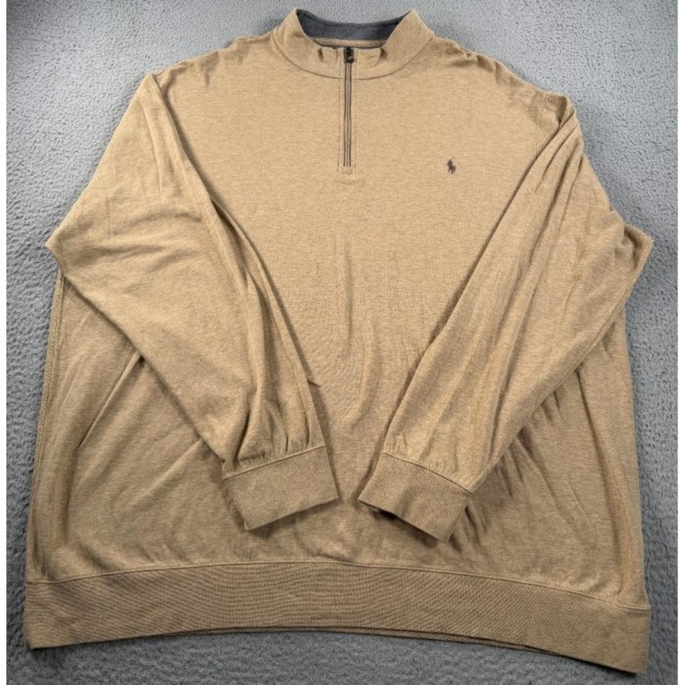 Polo Ralph Lauren 1/4 Zip Mens 3XLT Tan Mock Neck Sweater Big Tall Pullover